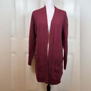 GAP NWT Long Textured Burgundy Open Cardigan Size S 100% Cotton